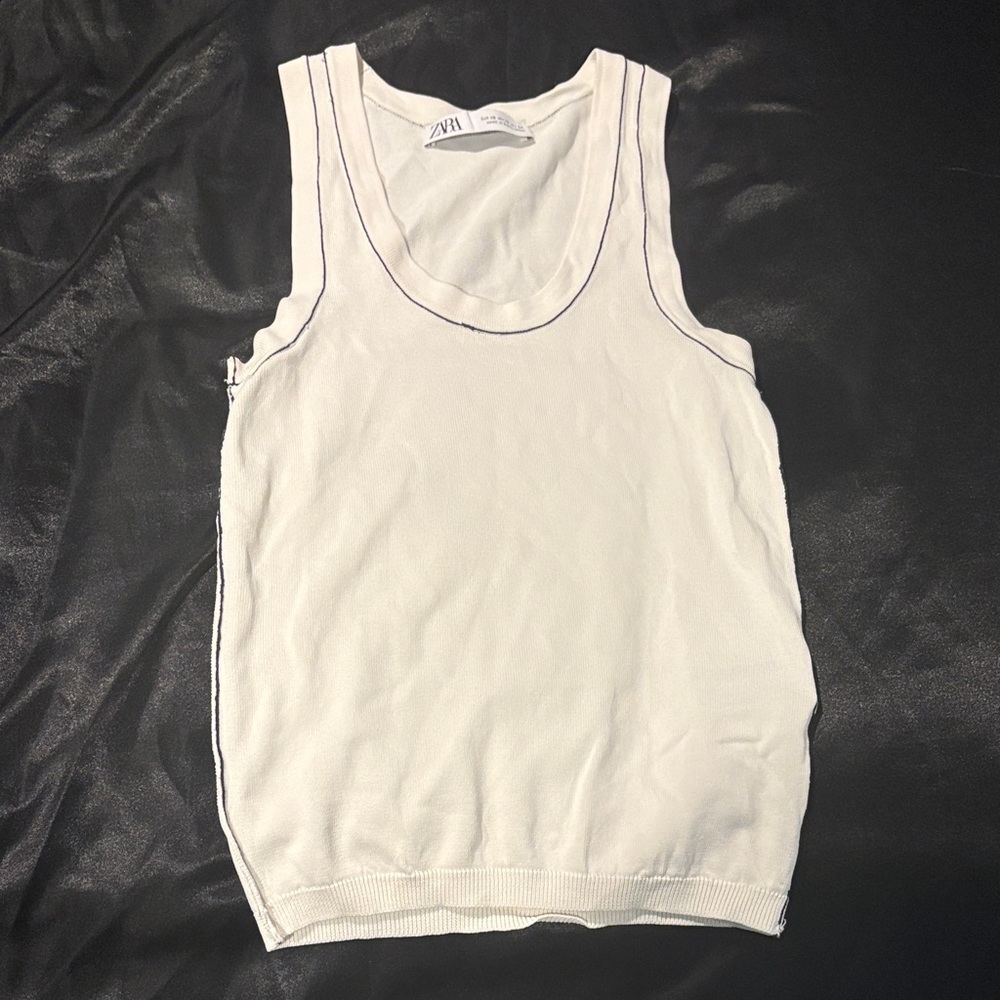 Zara Cream Tank Top with Navy Contrast Trim